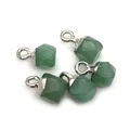 Set of 5 faceted green aventurine natural stone pendants with silver metal clasps - 6x11mm / Green Aventurine