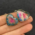 Conector de corazón turquesa con marco dorado y texturas jaspeadas rosa y azul - Estilo Jaspe Rosa Azul Blanco (N.º 6)