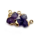 Set of four raw purple amethyst faceted stone pendants with gold-plated metal loops - 6x11mm / Gold Amethyst