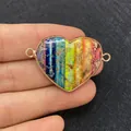 Heart-shaped rainbow natural stone connector with gold plating and double loops - Rainbow Gradient Stripe Heart Style (4)