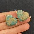 Conectores de corazón en turquesa natural con bordes dorados para joyería artesanal - Estilo Piedra Natural Azul Marrón (N.º 7)