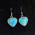Bohemian heart-shaped imperial stone drop earrings with gold-plated alloy frames for women - Cyan/Turquoise (No.2)