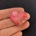 Rose red heart-shaped imperial stone connector pendant with gold plated edges - Rose Red Imperial Stone Texture Heart Style (5)