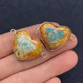 Conector de corazón en piedra natural con textura de mármol turquesa y marco dorado - Estilo Textura Mármol Verde Naranja (N.º 8)