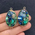 Water drop sea sediment jasper connector pendant with gold plated double loops - Multicolor Stone Splicing (No.8)