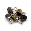 Facettierte Tigerauge-Anhänger aus Naturstein mit Silberkappen für DIY-Schmuckherstellung - 6x11mm / Silber Tigerauge