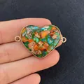 Handheld heart-shaped turquoise connector with gold trim for DIY jewelry making - Multicolor Mottled Stone Texture Heart Style (6)