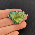 Handheld heart-shaped turquoise connector with golden metal bezel for DIY jewelry - Green Blue Yellow Mottled Heart Style (7)