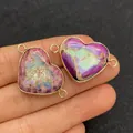 Colgante conector de corazón en piedra imperial púrpura y marco dorado para joyería - Estilo Jaspe Imperial Púrpura Verde Oro (N.º 10)
