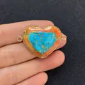 Natural heart stone connector with gold plating and blue-orange turquoise texture - Orange Red Sky Blue Intertwined Heart Style (9)