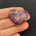 Purple natural stone heart connector charm with gold trim and dual connection loops - Purple Cracked Imperial Stone Heart Style (10)