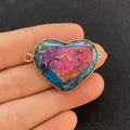 Detailed view of heart-shaped turquoise connector with gold-plated bezel for DIY jewelry - Dark Blue Rose Red Purple Intertwined Heart Style (13)