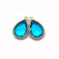 Faceted lake blue teardrop stone pendants with gold beaded metal edges for jewelry making - Size 5 / 12x18mm 1.2g/piece (50 Pieces/pack)
