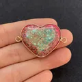 Macro view of heart-shaped natural stone connector with gold plating and dual loops - Red Blue-Green Brown Intertwined Heart Style (14)