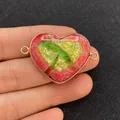 Heart-shaped turquoise connector with gold-edged frame and multicolor stone texture - Red Green Yellow Intertwined Heart Style (15)