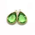 Faceted green teardrop crystal pendant with gold beaded metal edge for DIY jewelry - Size 7 / 12x18mm 1.2g/piece (50 Pieces/pack)