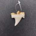Dettaglio macro del ciondolo dente di squalo in osso naturale con finitura dorata - Clip Oro (N. 3) / Bianco Sporco