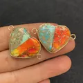Conector de corazón de turquesa multicolor con baño de oro para creación de joyas DIY - Estilo Jaspe Empalmado Naranja Azul (N.º 19)
