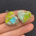 Green and blue turquoise heart connector charm with gold border for jewelry making - Green Blue Intertwined Sky Blue Heart Style (20)