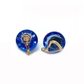 Detailed macro view of dark blue faceted crystal pendants with gold rose and heart designs - Size 3 / 14mm Thick 10mm Long (50 Pieces/pack)
