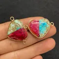 Natural heart stone connector with gold plating and multicolor turquoise marble texture - Rose Cyan Beige Spliced Heart Style (21)