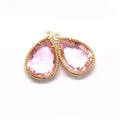 Ciondolo in cristallo rosa sfaccettato a goccia con bordo dorato per collane fai-da-te - Misura 11 / 12x18 Mm 12 G/pezzo (50 Pezzi/confezione)