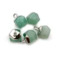 Faceted green natural stone pendants 8x11mm with silver metal clasps for DIY jewelry - Green Aventurine