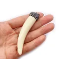 Ivory white resin chili horn pendant with sparkling dark rhinestone metal cap detail - 17x70mm / White
