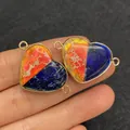 Heart-shaped emperor stone connector in red and blue marble pattern with gold frame - Red Yellow Orange Dark Blue Marbled Heart Style (22)