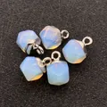 Five pieces of translucent light blue gemstone pendants with silver metal clasps for DIY - Opal