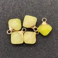 Detailed macro view of faceted light green natural stone pendants with gold metal bails - Light Green Stone Style (No.8) / 12x15mm