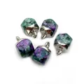 Faceted ruby in zoisite geometric pendants with silver bails for DIY jewelry - Ruby Zoisite