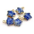 Lapis lazuli star pendants with gold-plated edges and natural blue marble textures - 13x16mm / Blue Spot Stone