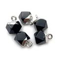 Faceted black onyx stone pendant with silver metal loop for DIY jewelry making - Black Agate
