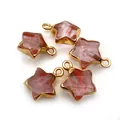 Lot de cinq pendentifs étoiles en pierre avec bordure dorée pour création de bijoux - Pierre Texturée Rose (N°7) / 13x16mm