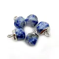 Five natural blue sodalite faceted stone pendants with silver metal loops for DIY necklaces - Blue Spot Stone