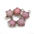 Lot de cinq pendentifs étoiles en cristal rose naturel avec bordures en métal argenté DIY - Pierre Couleur Quartz Rose (N°8) / 13x16mm