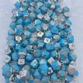 Hemelsblauwe turquoise hanger met gefacetteerde zeshoekige snede en zilveren metalen borgtocht - 9x13mm / Hemelsblauw Marmerpatroon (Nummer 4)