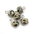 Set of five natural faceted Dalmatian Jasper stone pendants with silver metal hooks - Dalmatian Jasper