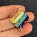 Colorful striped natural stone clover pendant with gold bezel and double loops - Clover Shape (No. 1)