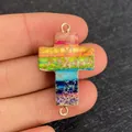 Rainbow natural stone cross connector with gold-plated frame and dual hanging rings - Cross Shape
