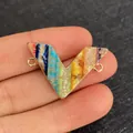 V-shaped multi-color natural stone pendant with gold metal frame and double holes - V-Shape
