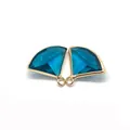 Pair of fan-shaped lake blue crystal pendants in gold setting for DIY jewelry making - Size 8 / 17x19mm 1.3g/piece (50 Pieces/pack)