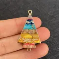 Rainbow striped natural stone pendant with gold border and double metal loops - Tree/Arrow Shape