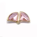 Macro view of pink crystal fan-shaped charms with faceted cut and gold metal edges - Size 13 / 17x19mm 1.3g/piece (50 Pieces/pack)
