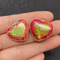 Pendentif en pierre empereur en forme de cœur avec placage d'or et textures colorées - Style 5