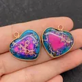 Pendentif cœur en pierre empereur avec veines multicolores et bordure dorée pour DIY - Style 6