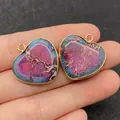 Pendentif cœur en pierre marbrée violette avec bordure dorée pour la création de bijoux - Style 9