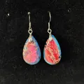 Bohemian imperial stone teardrop earrings with colorful natural textures and silver hooks - Colorful