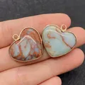 Pendentif cœur en pierre naturelle bleue avec bordure dorée pour bijoux DIY - Style 12